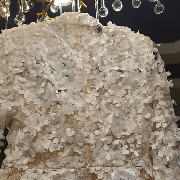 BCBGMaxAzria Ivory Lace Long Sleeve Dress 3D Flowers - Picture 8 of 16